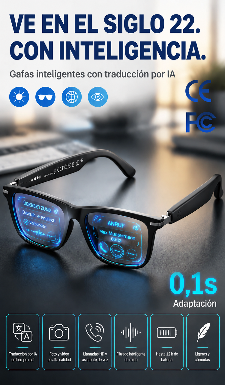 Gafas inteligentes SL con zoom, cambio de color y traducción AI en tiempo real