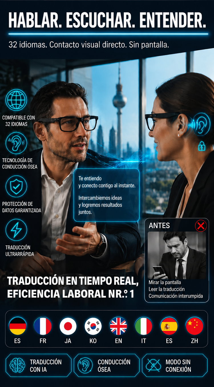 Gafas inteligentes SL con zoom, cambio de color y traducción AI en tiempo real