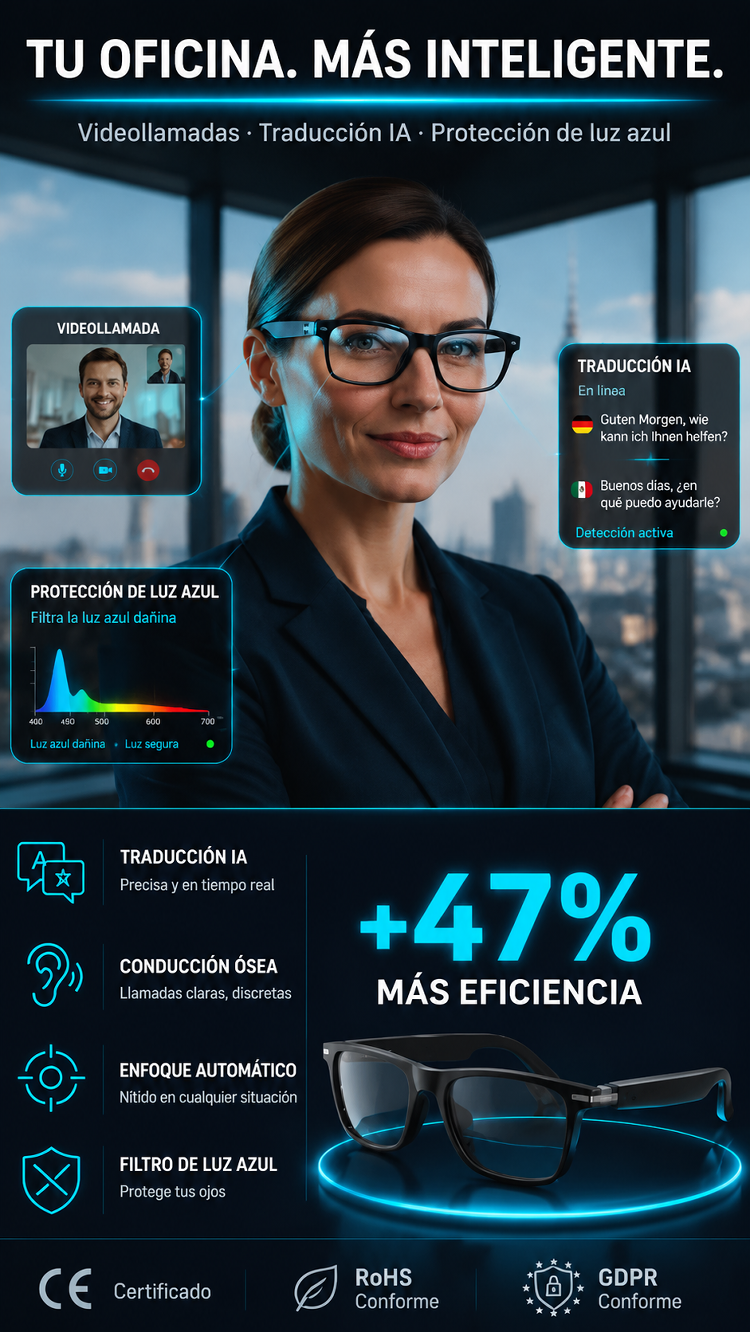 Gafas inteligentes SL con zoom, cambio de color y traducción AI en tiempo real
