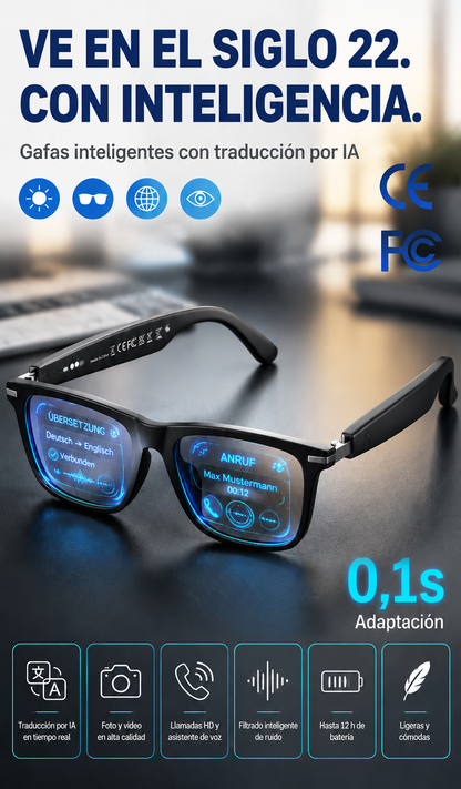 Gafas inteligentes SL con zoom, cambio de color y traducción AI en tiempo real