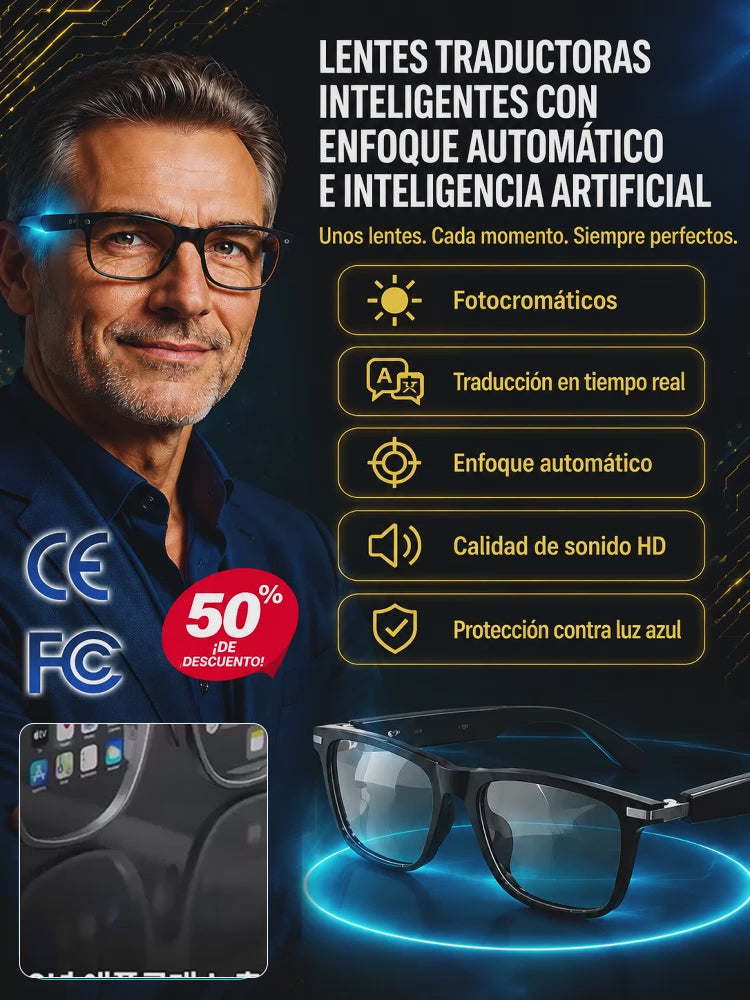 Gafas inteligentes SL con zoom, cambio de color y traducción AI en tiempo real